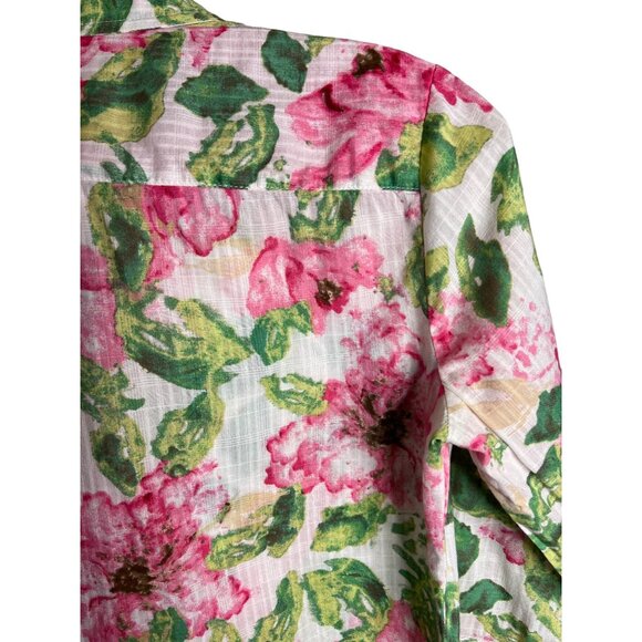 Karen Scott Petites P Floral Button-Up Shirt Pockets Flowers Cotton 3/4 Sleeves - Picture 8 of 12